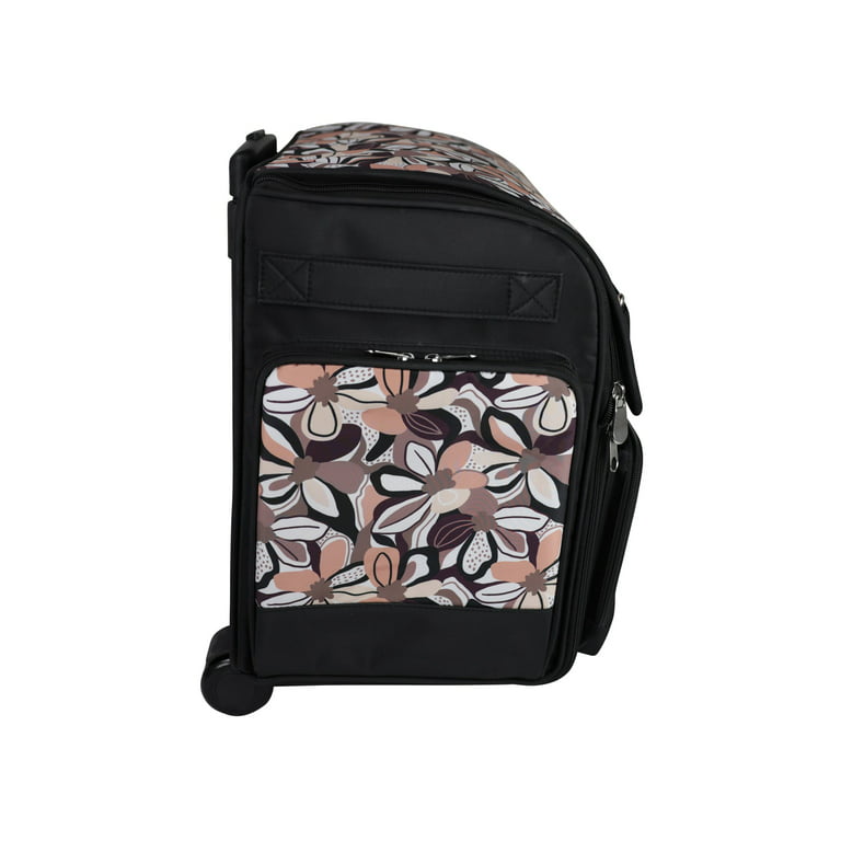 Everything Mary Deluxe Collapsible Rolling Craft Bag, Brown Floral - Scrapbook Tote Bag with Wheels for Scrapbooking & Art - Travel Organizer Storage