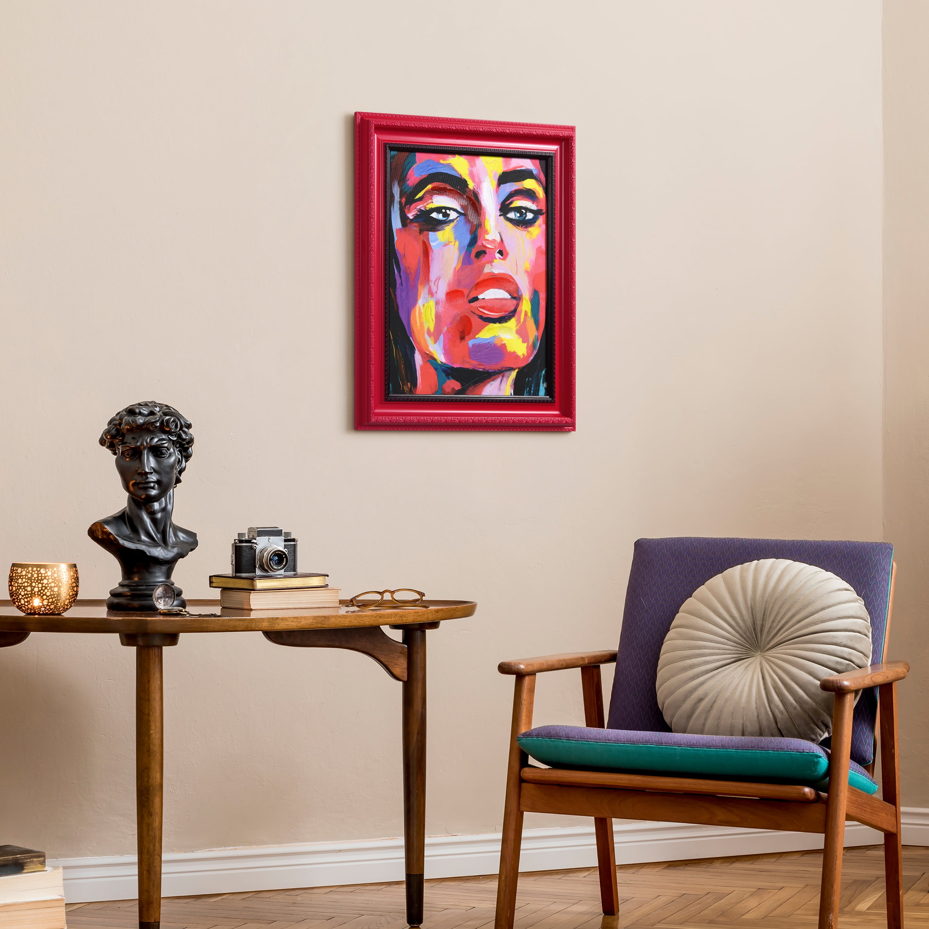 "Vivid Elegance" Chromatic Hand Painted Embellished Giclee Portrait Canvas Wall Art with Baroque Two-Tone Frame