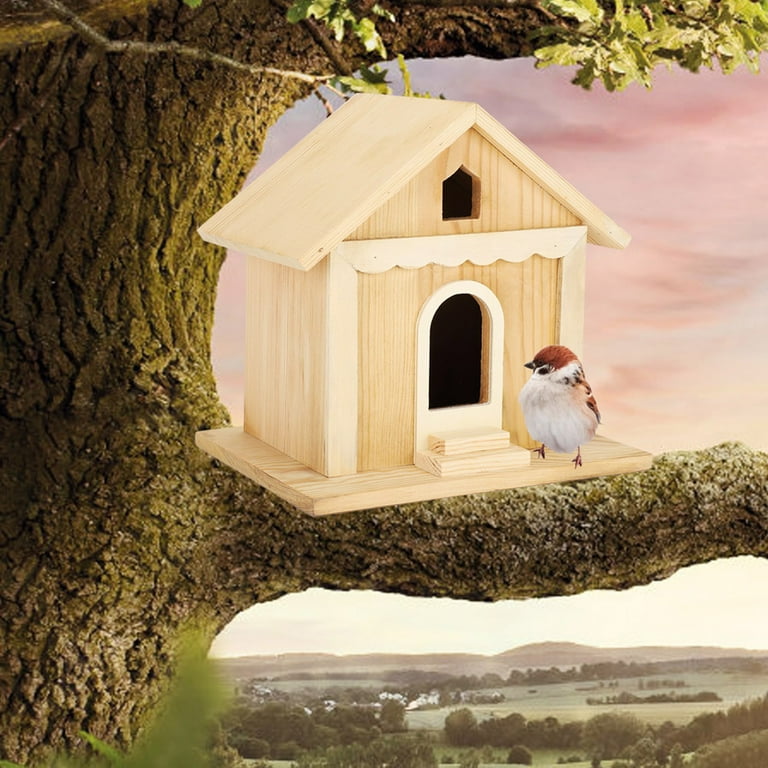 Wooden Bird House DIY Hand Made Parrots Bird Nesting Box Outdoor