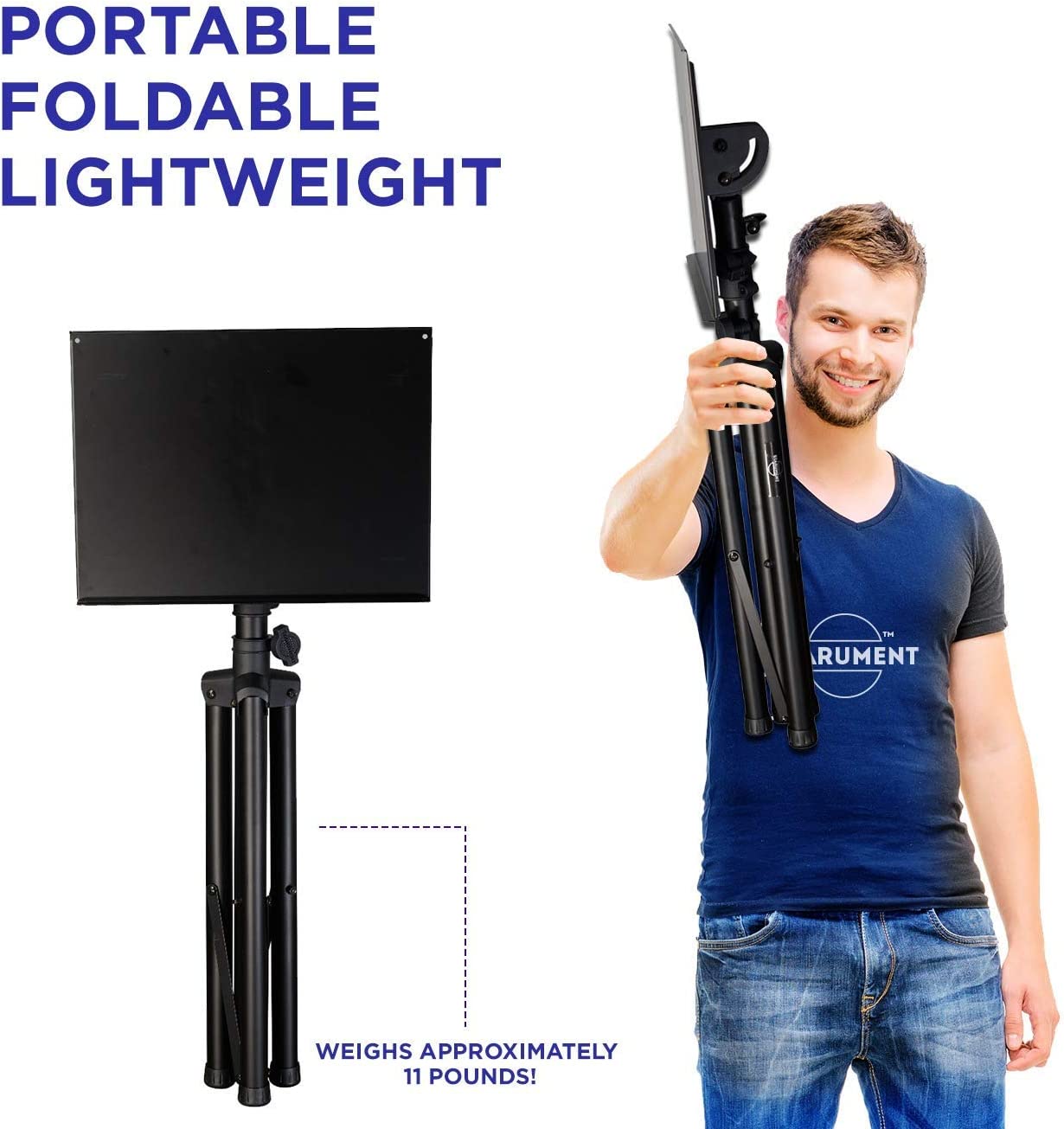 Professional Adjustable 32.3” – 52” Laptop DJ Mixer Tripod Stand | Lightweight & Portable 15.3” x 12.2” Tilted Tri-Pod Tray for Processors, Audio Controllers & Tablets | Raised Edges for Protection