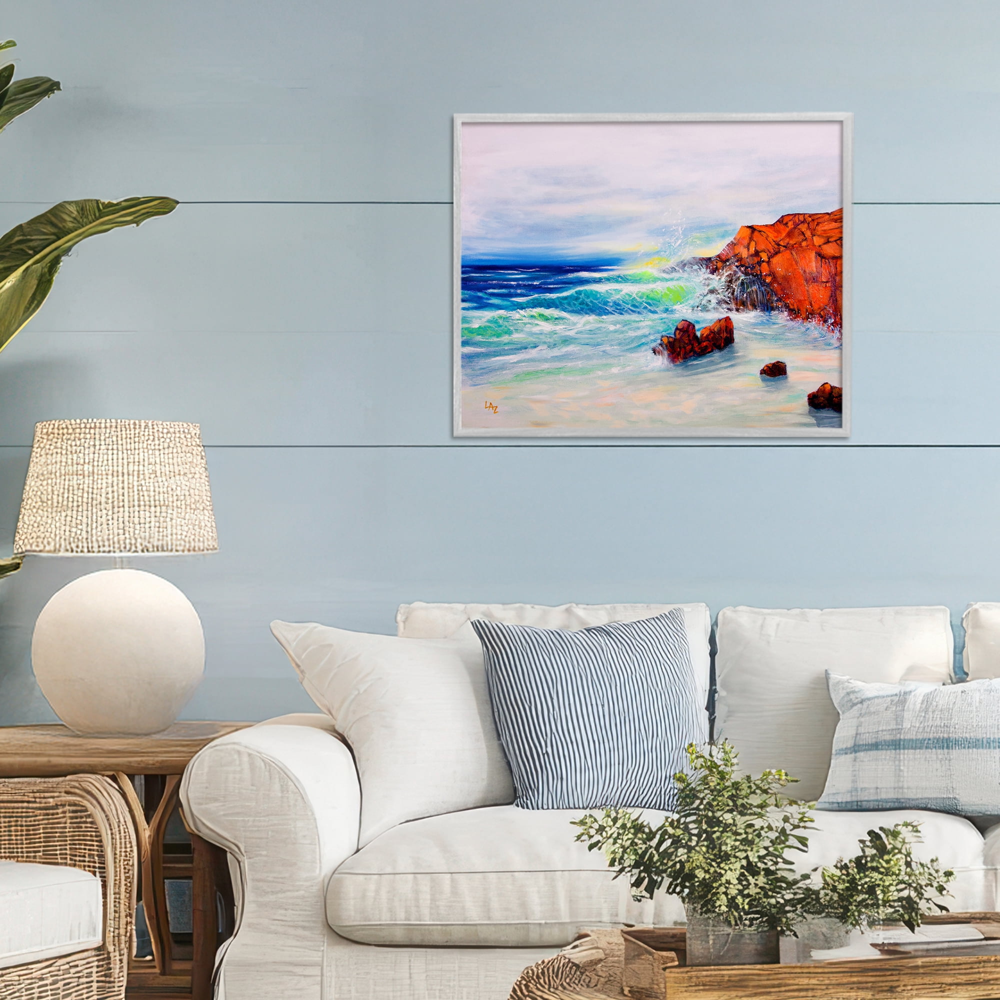 Stupell Industries Deep Blue Rocky Beach Gray Framed Giclee Art, design by Lee Ann Zirbes