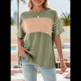 thumbnail image 4 of Blusas de Verano para Mujer, de Gran Tamaño, con Cuello Redondo, Informales, A Rayas y Bloques de Color, Talla XXL, Verde, 4 of 9