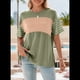 thumbnail image 4 of Blusa Informal de Verano 2025 con Cuello Redondo y Rayas en Bloques de Color para Mujer, Talla Grande, Verde, Talla XL, 4 of 9