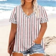 thumbnail image 7 of YFNNUP Women's Plus Size Top Striped Printed Short Sleeve Top Loose Fit V Neck Blouse Summer Casual Vacation Shirts Pink L, 7 of 7
