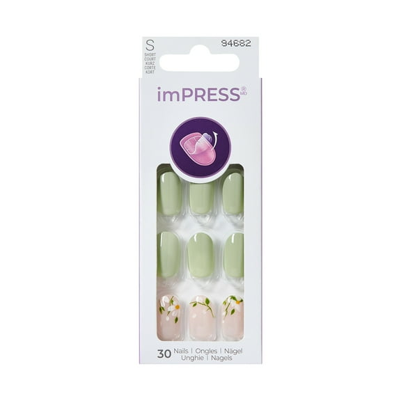 KISS imPRESS Design Press on Nails, My Youth, Green, Short Oval, 30 Count