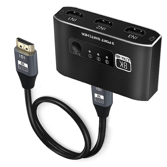 QJUHUNG 8K HDMI 2.1 Switch 3 In 1 Out Plug and Play HDR10 Switch Device Adapter 8K@60Hz 4K@120Hz
