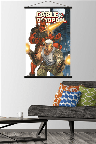 Marvel Comics - Deadpool and Cable Wall Poster with Wooden Magnetic Frame, 22.375" x 34"