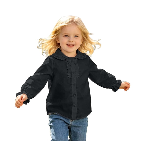 Tisuna Kids Girls Long Sleeve Shirts Lightweight Crewneck Solid Color Blouse Girls Daily Wear Fall Outfits Size 2-3 Years Black