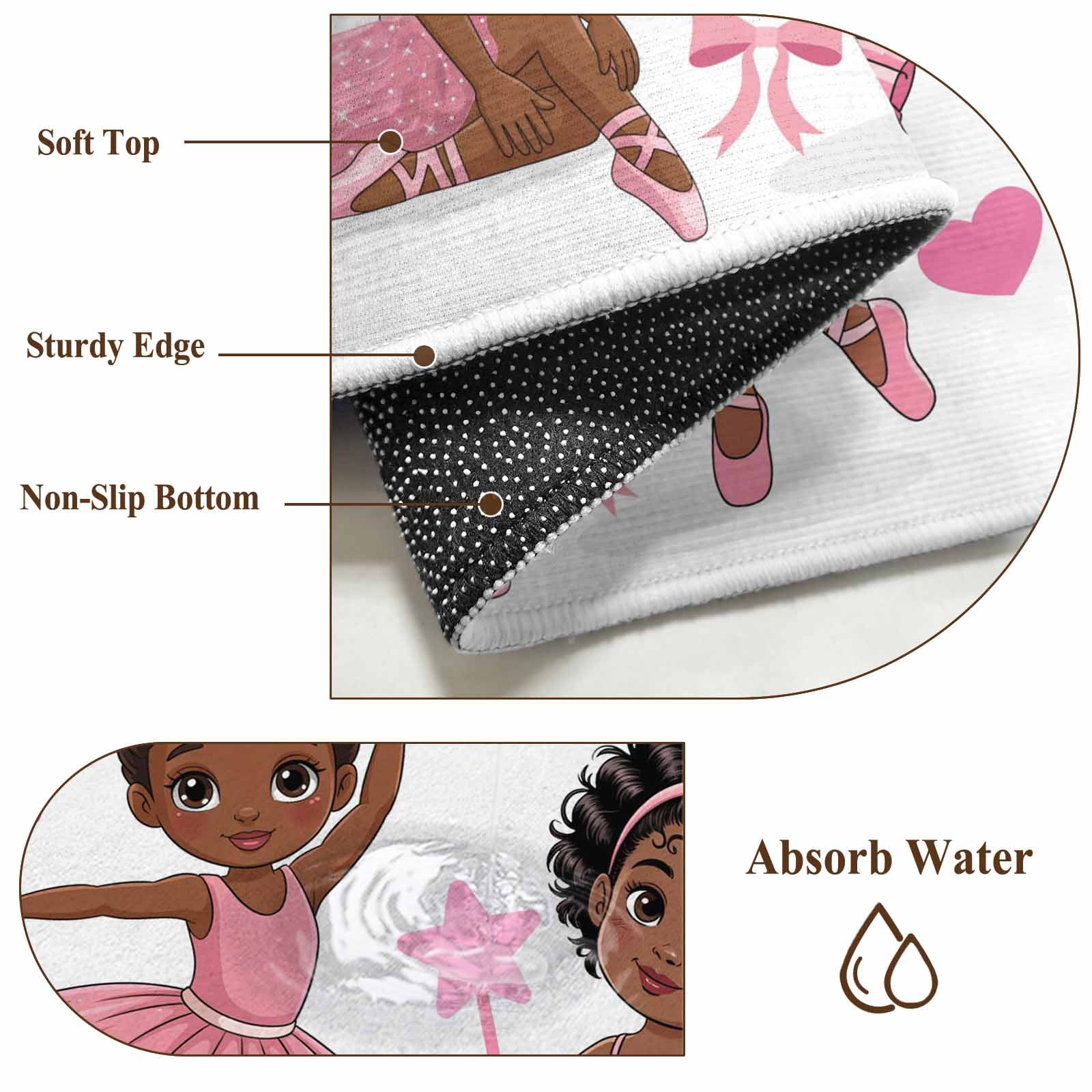 Area Rugs for Living Room 4x6 Ft, Pink Ballet Dancer Non Slip Area Rugs for Kitchen Bedroom Entryway, Cute Cartoon Girls Bow-knot Love Star Washable Carpet Runner Rug Floor Mats for Bedroom