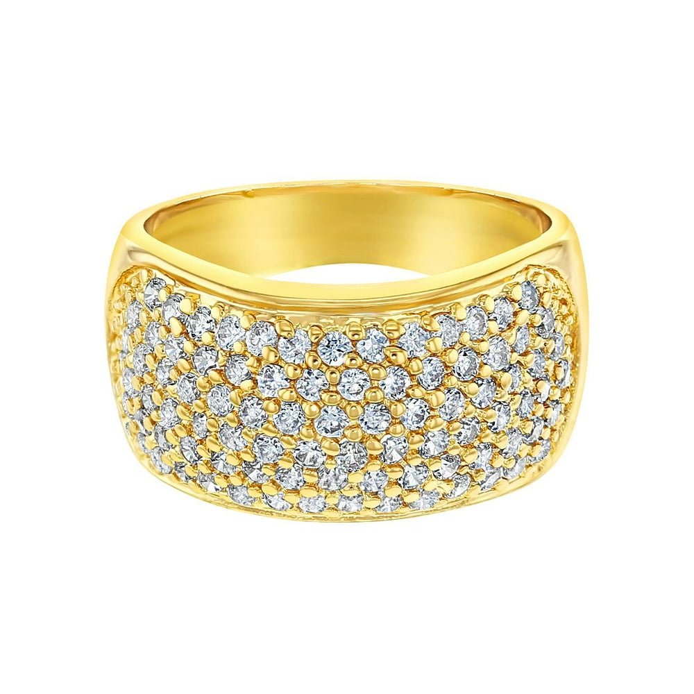 In Season Jewelry 18k Gold Plated Wide Band Micro Pave Clear Crystal