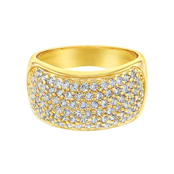 In Season Jewelry 18k Gold Plated Wide Band Micro Pave Clear Crystal Women