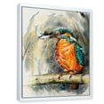 thumbnail image 3 of Designart 'Common Kingfisher On Branch Eating A Small Fish' Traditional Framed Canvas Wall Art Print, 3 of 5