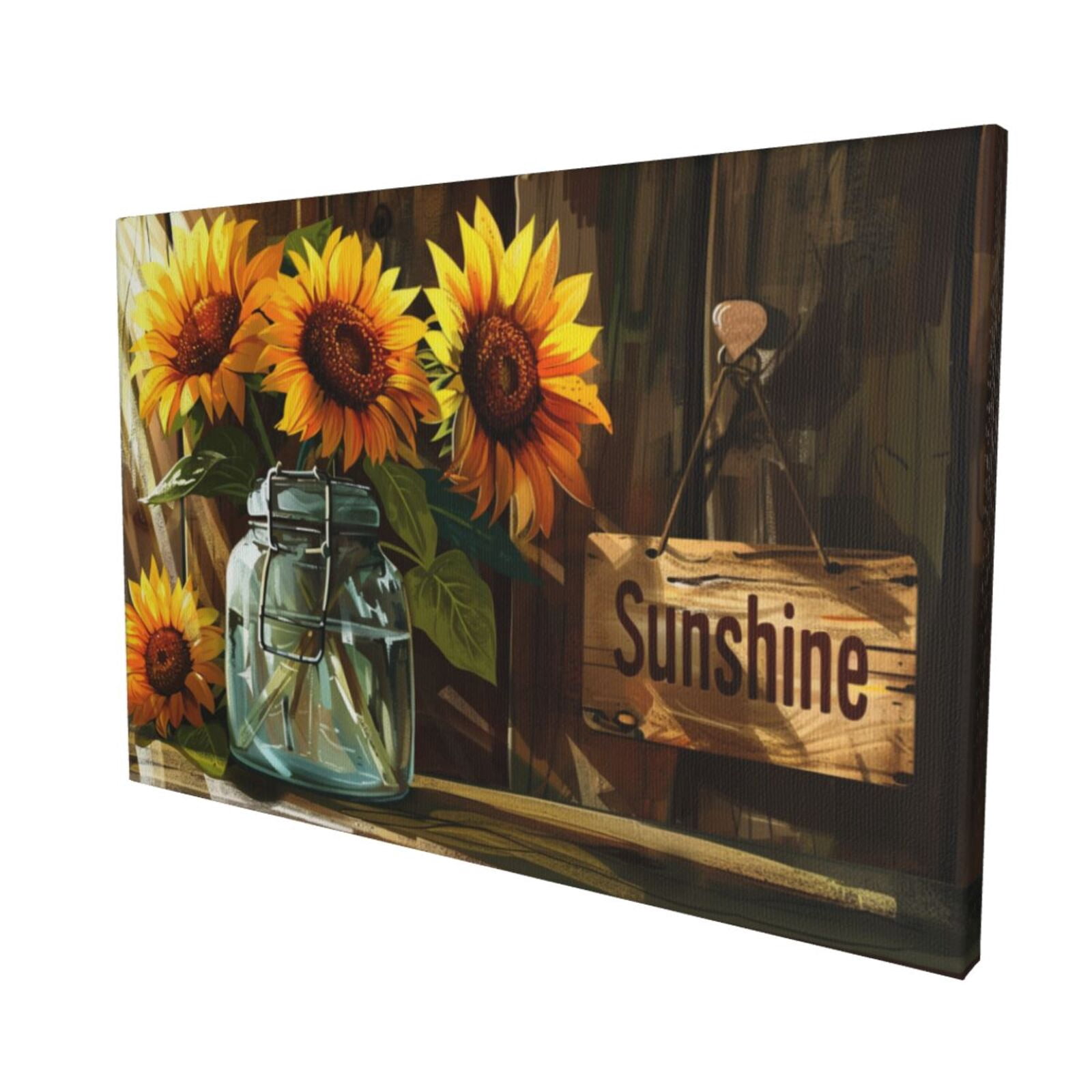 16x24 inch 'Sunshine' Slogan Sunflower Vase Decorative Painting,Farmhouse Garden Yard Wall Decor Paintings Prints,Gift For Flower Lovers,Home Living Room,Lounge,Office Decor Modern Art Poster