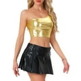 thumbnail image 4 of Metallic Crop Top for Women's One Shoulder Halloween Day Party Clubwear Shiny Holographic Tank Tops L Light Gold, 4 of 6