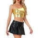 thumbnail image 4 of Top corto metálico para mujer de un solo hombro, ropa de fiesta de Halloween, club, camisetas brillantes holográficas, M dorado claro, 4 of 6