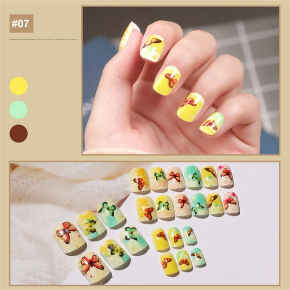 Kokovifyves Press on Nails Sale Nail Art Patches Wearing Nails 24 Short Square Fake Nails with Jelly Glue Patches
