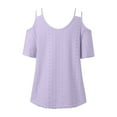 thumbnail image 5 of SNKSDGM Casual Easter Shirt Womens Tops Plus Size Womens Summer Tops Loose fit Ruffle Short Sleeves U Neck Shirts Trendy off Shoulder Solid Color Mesh Blouses Tops Women's Tops Plus Size 4X, 5 of 5
