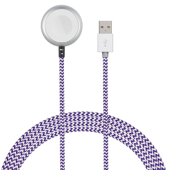 Mfi Certified Fast Wireless Charger Nylon Braided Cable With Original Magnetic Charging Module For Apple watch By Tech Elements - Purple + White