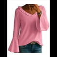 thumbnail image 2 of Blusa de Mujer con Volantes, Mangas 3/4, Cuello en V, Informal, para Negocios, y Verano Rosa L, 2 of 6