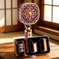 thumbnail image 5 of Portable Handheld Fan USB Rechargeable Mini Fan 3 Speed Vintage Floral Design Phone Stand Cooling Fan, Compact Strong Airflow Phone Holder Fan, For Travel Office Home Shopping Outdoor Use, 5 of 6