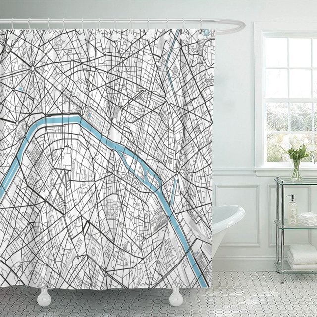 Cortina de ducha ABPHQTO Mapa de la ciudad de París en blanco y negro vintage 165x180 cm