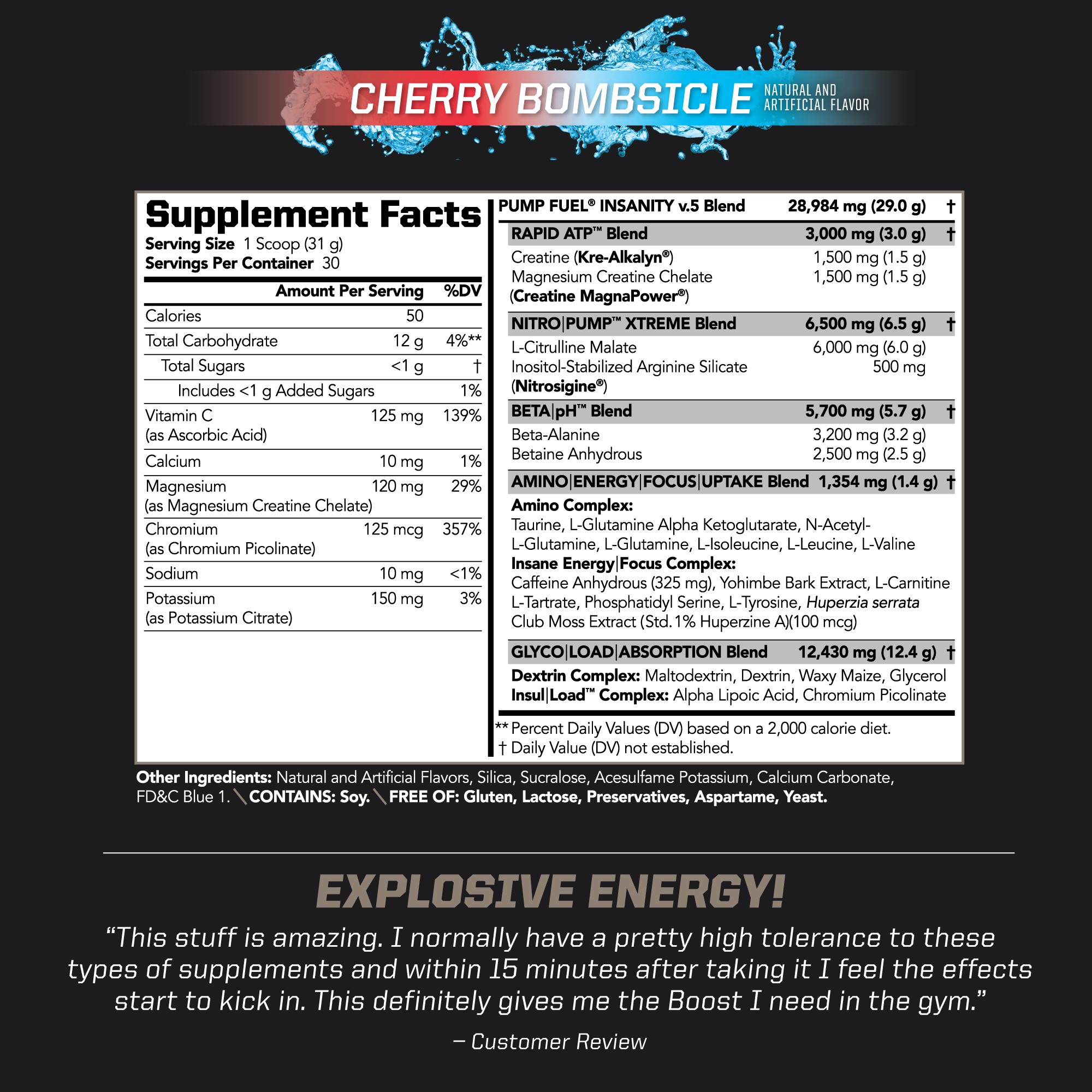 PMD Sports Ultra Pump Fuel Insanity - Pre Workout Drink Mix For Energy, Strength, Endurance, Muscle Pumps And Recovery - Complex Carbohydrates And Amino Energy - Cherry Bombsicle (30 Servings)