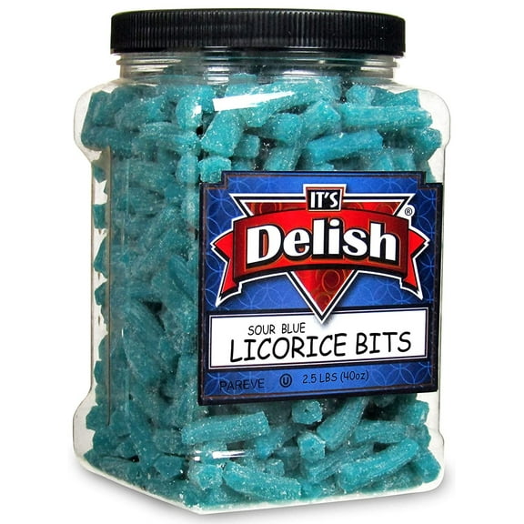 Sour Blue Blueberry Licorice Bits by Its Delish, 2.5 LBS 40 Oz Jumbo Container Jar  Original Style Chewy Sour Blue Blueberry Candy Twists  Great Gifts Party Sweets  Made in USA, Vegan, Kosher