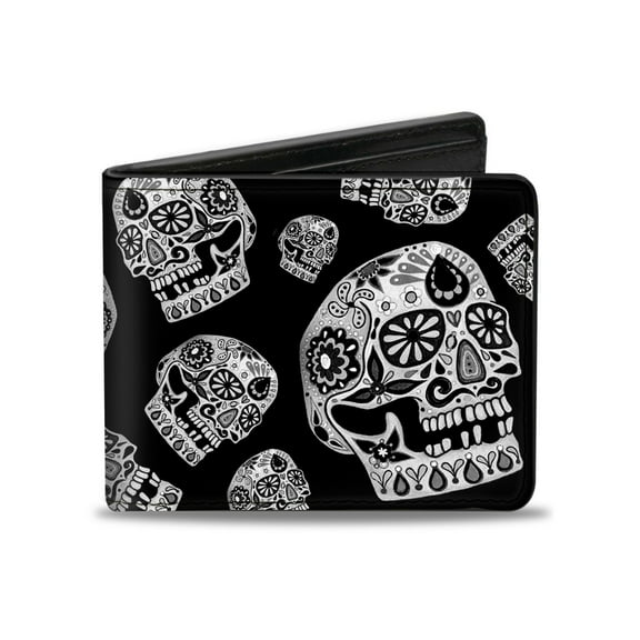 Thaneeya McArdle Wallet, Bifold, The Dust of Living II Sugar Skulls Black White, Vegan Leather