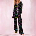 thumbnail image 4 of Pajamas for Women Valentine's Day Gift for Her Heart Printed Long Sleeved Lapel Casual Top+Pants Pajama Sets Black, 4 of 8