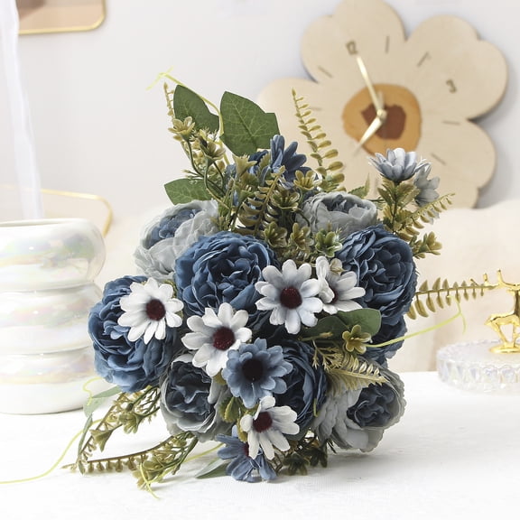 Dusty Blue Artificial Peony Flower Bouquet for Home Decor Wedding Table Centerpieces Silk Flower Arrangement