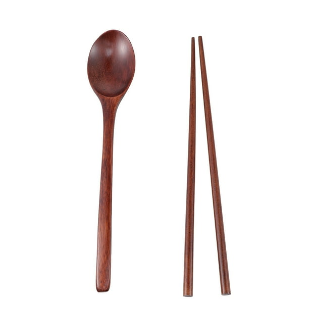 1 juego de palillos y cucharas de madera, vajilla japonesa hecha a mano (color intenso)