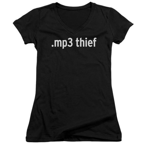 - Mp3 Thief - Juniors Cap Sleeve V-Neck Shirt - Large