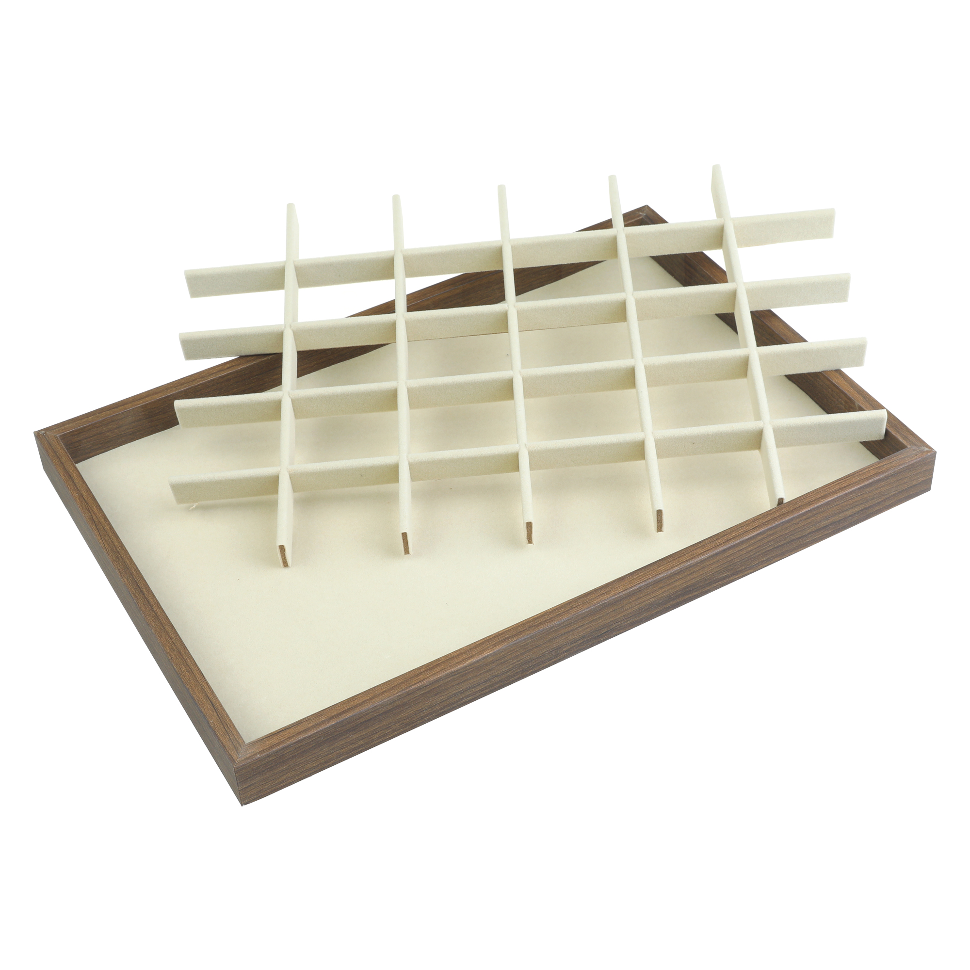 Unique Bargains Velvet Jewelry Organizer Trays with Removable Dividers for Drawers Brown-30 Grid Tray