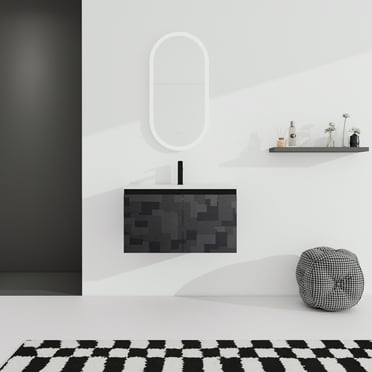 30" Floating Wall-Mounted Bathroom Vanity with Ceramics Sink & Soft-Close Cabinet Door, Black