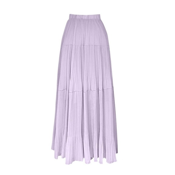 Efsteb Womens Long Skirts High Waist Pleated Long Skirt Fashion Casual Comfy Solid Color Fall Skirts (Purple,S)
