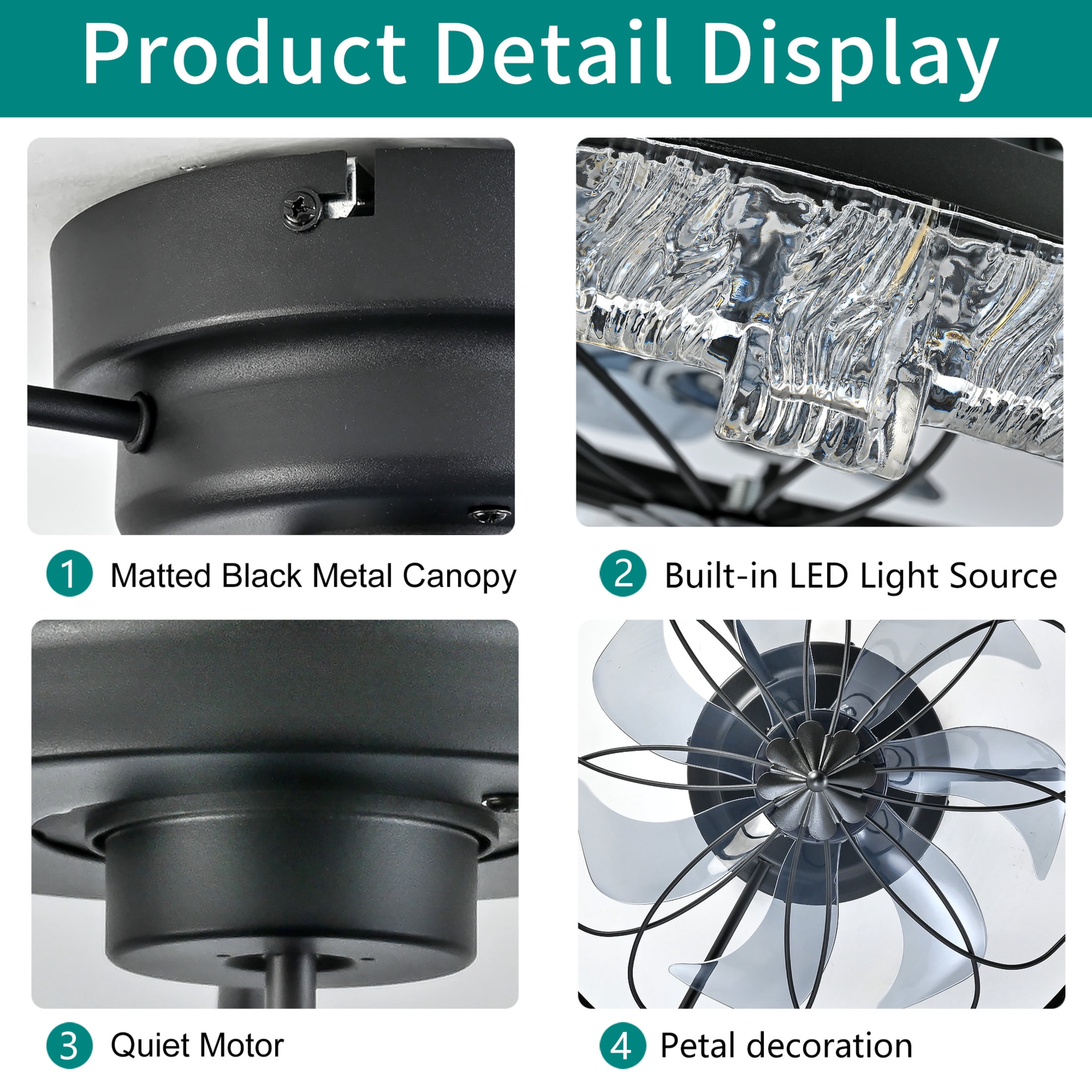 GDF Studio 21" Caged Ceiling Fan with LED Lights & Remote Control, for Kitchen, Bedroom, Living Room, Matte Black