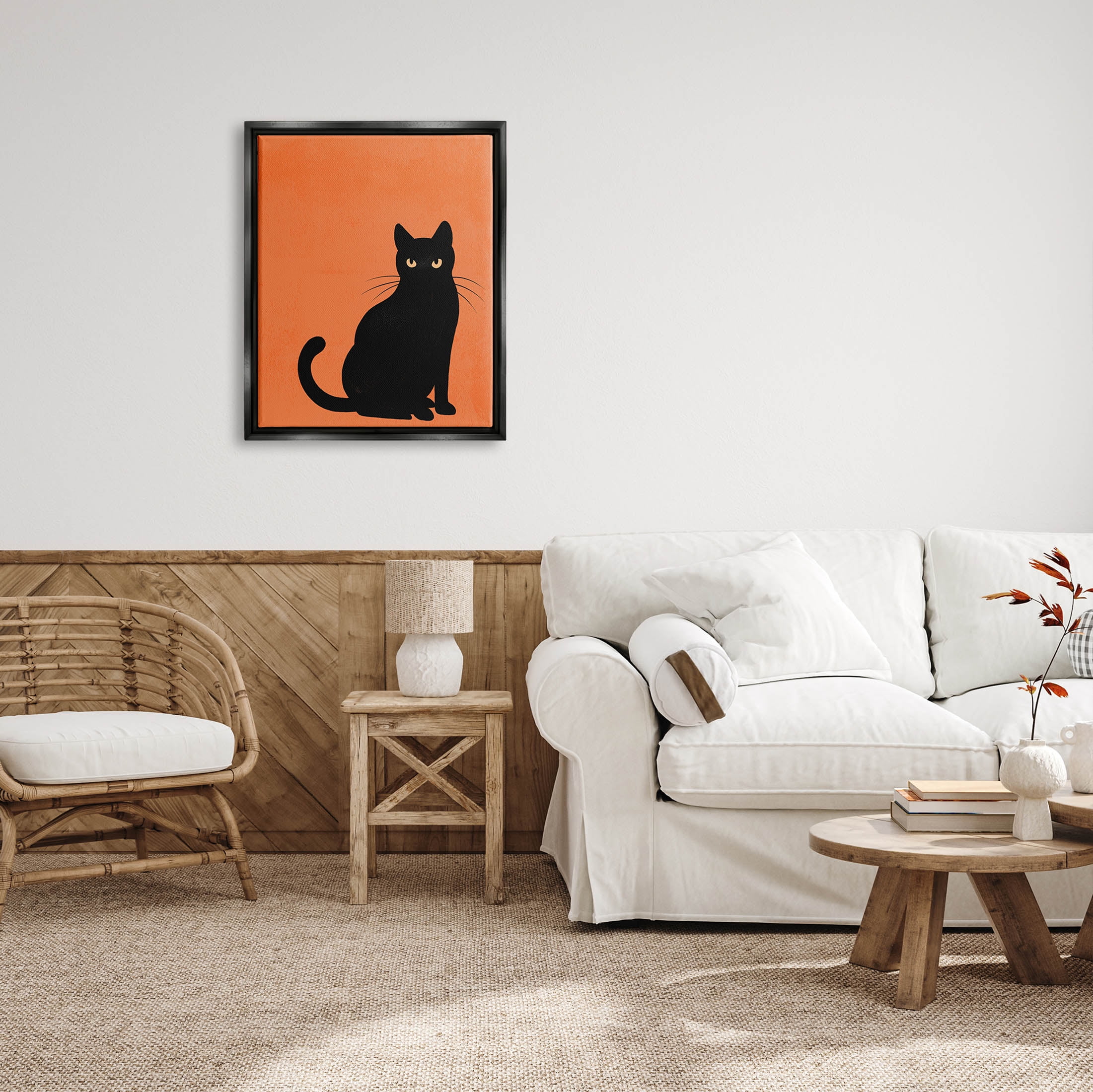 Stupell Industries Bold Black Cat Silhouette Graphic Art Jet Black Floating Framed Canvas Print Wall Art, Design by Jo Taylor