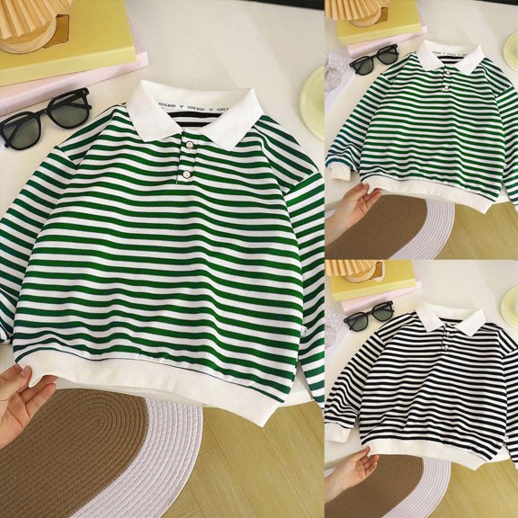 6-7T Little Kids Boys Long Sleeve Striped Shirt Casual Top Classical Lapel Base Shirt Fall Winter Clothes Fall Outfits for 9M-9T Infant Baby to Kid