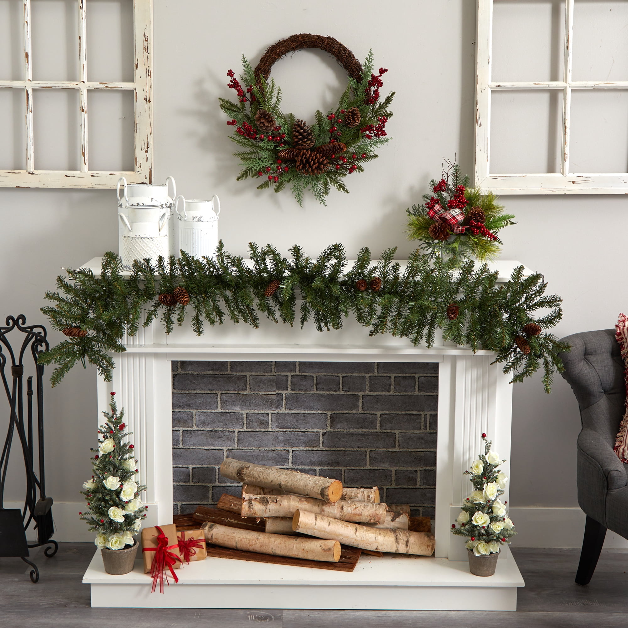 Nearly Natural Plastic Wreath, 22" (Assorted Colors)