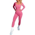 thumbnail image 5 of hirigin Women’s One Piece Jumpsuit, Long Sleeve Scoop Neck Solid Color Bodycon Romper Pants, 5 of 6