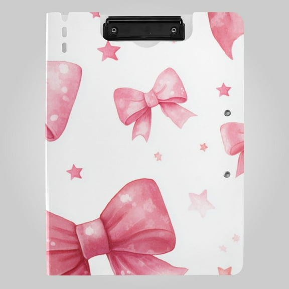 Pink Bows and Stars Foldable Binder Folder Clipboard with Pen Slot Double Clips A4 Size File Storage