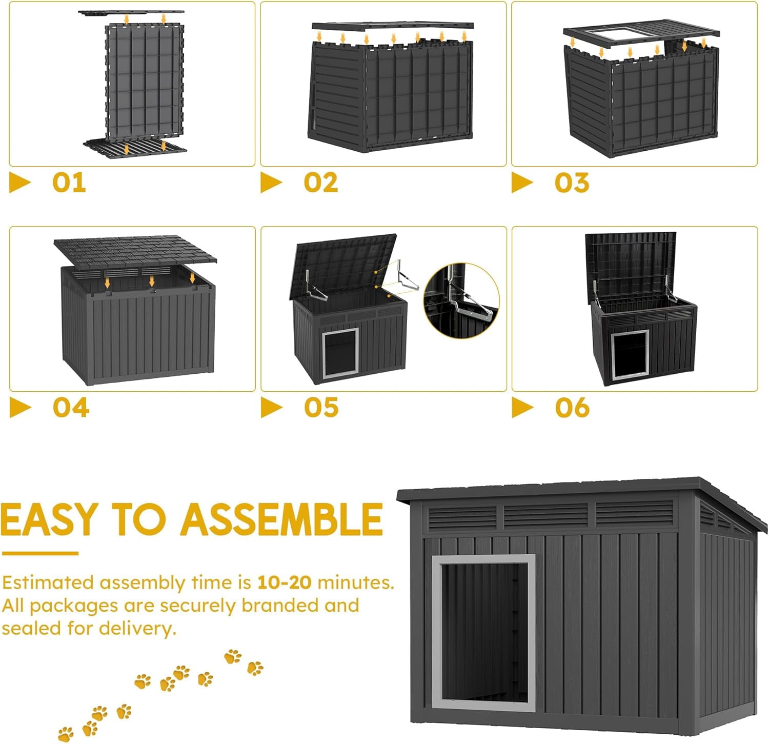 Large Dog House for Indoor & Outdoor - Weatherproof & Removable Roof, Fits Small to Large Dogs (42.8" L x 33" W x 31.5" H) - Black