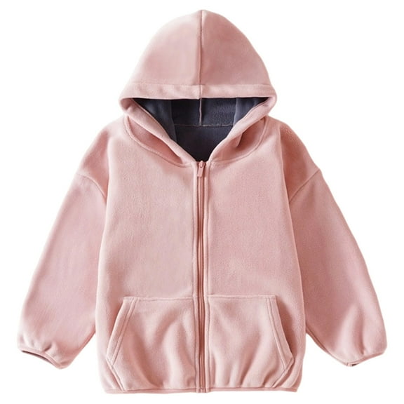 WhouRiu Little Girls Boys Jacket Flannel Warm Loose Hooded Coat Children Cozy Thermal Sports Autumn Winter Jackets Pink,Sized 5-6