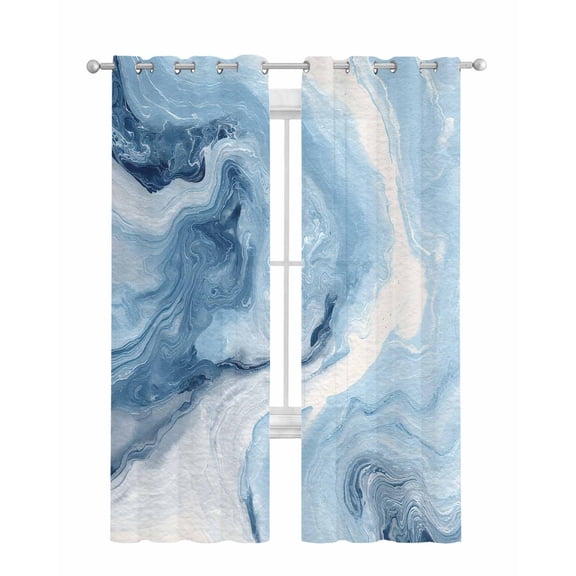 Blue Marble Sheer Curtains 63 Inch Length 2 Panels Set for Living Room/Bedroom, Summer Ocean Wave Blue Ombre Kitchen Curtains with Grommet Semi-Sheer Curtains Drapes Voile Window Treatments 42"x63"x2