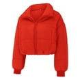 thumbnail image 2 of Defitshape Women's Thermal Quilted Cropped Coat Puffer Jacket Zip Up Outerwear Lightweight Warm Crop Winter Long Sleeve Red Small, 2 of 5