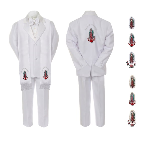 Baby Boy Christening Notch Lapel Suit Silver or Gold Mary On Stole & Back SM-20