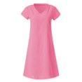 thumbnail image 4 of Robes pour Femmes Liquidation Femmes Manches Courtes Col en V Décontracté Chaud Vacances Couleur Unie Mini Robe Droite Coton Lin Robe T-Shirt Printemps Été Robes pour Femmes, 4 of 5
