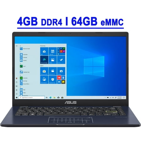 Asus Vivobook E410MA Premium Thin and Light Laptop 14” HD Display Intel Celeron N4020 4GB DDR4 64GB eMMC Intel HD Graphics 600 USB-C HDMI Wifi5 Win10 (Star Black)