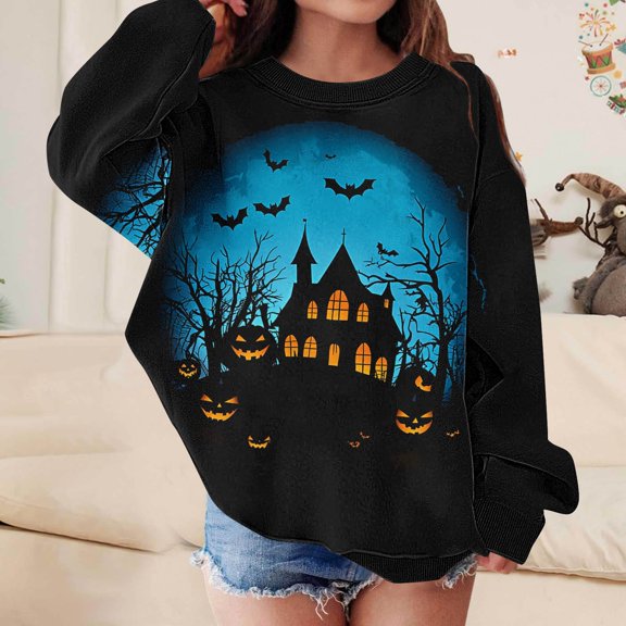 Piuwrlz Kids No Hat Hoodies for Girls Halloween Pattern Sweatshirts Long Sleeve Pullover Multicolor Size 8-9Years
