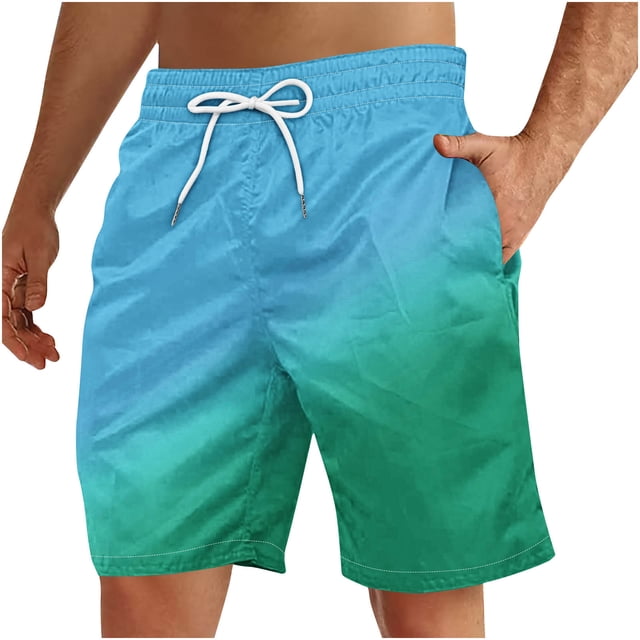LOVZFMLL Men's Shorts Quick Dry Gradient Color Swim Trunks Beach Board Shorts with Pockets Bathing Suits Swimwear Blue D 4XL
